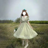 Japanese Sweet Lolita Style Women Dress Cute Bow Puff Sleeve Cosplay Patchwork Dresses Kawaii Girl Y2k Robe Vestido