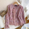 Pink Tassel Fragrant Tweed Suit Coat Female Autumn Winter Thickened Retro Double-Breasted Women Blazers