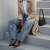 Chic Y2K Style Metal Decoration Washed Blue Women's Stacked Jeans Pants For Woman Clothing Wide Leg Vintage Denim Trouserso
