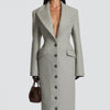 Women's Long Coat Slim V Neck Single Breasted Overcoats Shoulder Pad Maxi Jackets with Belt Winter Lady Commute Outwear