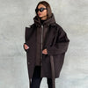 Dark Brown Hooded Hybrid Belted Jacket Oversize Long-Sleeve Spring Elegant Women Outerwear Office Casual Overcoat