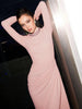Autumn Elegant High Collar Long Sleeve Ruched Slim Fit Long Dress Women'S Solid Casual Party Club Street Clothes
