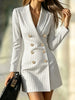 Women Striped Blazer Dress Lapel Double Breasted Long Sleeve Bodycon Mini Dress Elegant Office Work Party Slim Suit Dresses