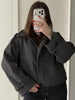 Vintage Loose Stand Collar Woolen Coat for Women Casual Solid Full Sleeve Warm Cropped Overcoat High Street Outwear