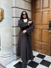 Retro Solid Stand Collar Long Tweed Coat Women Large Lapel Single Breasted Coats With Belt Lady Chic Street Outwear