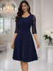 Women's Vintage Floral Lace Wedding Party Dress Square Neck A-Line Skirt High Waist Solid Medium Sleeve Slim Flared Skirt