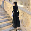 Long Sleeve O-neck A-line Dress Streetwear Vestidos Lady Korean Style Hollow Out Black Long Dresses Women