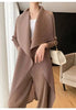 Pleated Long Trench Thin Temperament Solid Color Big Lapel Open Stitch Coat Female Coat Autumn 2C785