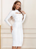 Women White Hollow Out HL Bandage Dress Long Sleeve Bodycon Sexy Cut Out High Neck Party Red Black Midi Runway Dress XL