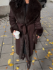 Fluffy Faux Fur Long Coats With Belt Women Winter Thicken Long Sleeve Lace Up Jackets Female Street Chic Outerwear