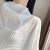 Women's Pleated Dress Elastic Loose Three Quarter Sleeve Stand Collar Dresses With Irregular Pleats2DB8596