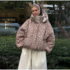 Vintage Reversible Spotted Print Cotton Coat Women Chic Hooded Drawstring Stand Collar Female Coat Winter Lady Outerwear