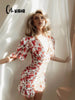 Prints V Neck Short Puff Sleeve Women Dresses Elegant Casual Sexy Club Sheath Chic Outfits Holiday Bodycon Female