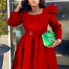 Autumn Stylish Women Evening Party Dress Long Puff Sleeve Elegant Pleated A-Line Gowns Birthday Wedding Celebrate Robes