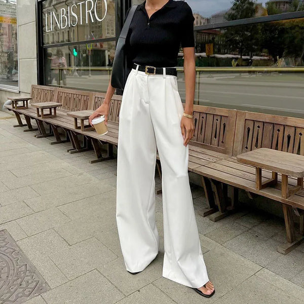 Autumn White High-Waisted Wide Leg Pants Women Versatile Simple Office Lady Suit Pants Casual Loose Straight Trousers