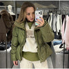 Glossy Stand‑Collar Drawstring Waist Back Zip‑Up Puffer Coat Winter Women Warm Padded Jacket Lady Cotton‑Padded Coat