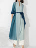 Gradient Pleated Trench Coat For Women Bat Sleeve Scarf Collar Long Windbreaker Female Clothing 2DA2148