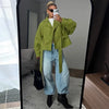 Solid Tie Waist Cinching Suede Jackets Women Chic Stand Up Collar Loose Crop Short Coats Lady Autumn Commute Daily Outfit