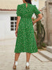 Women's Floral Print Puff Sleeve Dress, Round Neck Waist Tie Design, Boho Style Woven Fabric, All Season Wearable