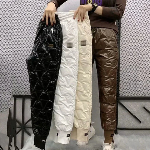Autumn Winter Cotton Trousers Women's Snow Waterproof Warm Pants Winter Drawstring Thicken Casual Harem Pants