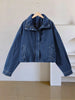 Chic Stand Collar Denim Cropped Jackets Women Loose Zipper Pockets Full Sleeve Female Coats Spring Lady Outwear Street