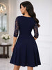 Women's Vintage Floral Lace Wedding Party Dress Square Neck A-Line Skirt High Waist Solid Medium Sleeve Slim Flared Skirt