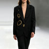 Hollow Out High Street Blazers for Women Notched Collar Long Sleeve Spliced Metal Buckle Blazer Female