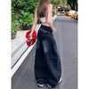 Letter Embroidery Wide Leg Trousers Women Korean High Waisted Sickle Jeans Female Streetwear Baggy Y2K Denim Pants