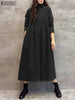 Women Autumn Corduroy Dress Casual Long Sleeve Buttons Up Sundress Solid Loose Holiday Vestido Kaftan Vintage Shirt Dress