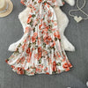 Sexy chic puff sleeve slim Criss-Cross A-line dress Chic Vintage Women Casual women clothing