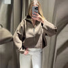 Casual Solid Loose Knit Coat Women All-match Lapel Zippers Full Sleeve Lady Coats Female Autumn Winter Lady Outwears