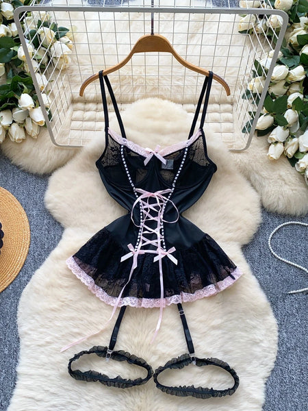 Women's Sexy Dress Lace Bow Decoration Design Slim Sexy Comfortable Dress Party Hotsweet Mini Dress