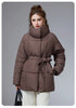 Women Winter Belted Jacket Elegant Stand Collar Windproof Puffer Coat Cotton Padded Thick Warm Snow Parkas Overcoat куртка
