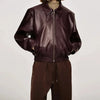 Vintage Wine Red Loose Short Leather Jacket Women Lapel Long Sleeves Zipper Cropped Coat Autumn Lady Street Outwear