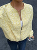 Women Yellow Jacquard Bomber Jacket Round Neck Zipper Long Sleeve Loose Cropped Coat Lady High Street Daily Outerwear