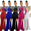Women Mesh See Through Long Sleeve Diamonds Rhinestones Mermaid Long Dress Fall Evening Sexy Party Dresses Vestidos