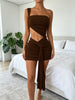Solid Minimalist Women's Slip Mini Dress, Cutout Asymmetric Ruffle & Strap Decor Short Dress