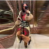 Vintage Ethnic Geometric Print Coat Women Belted Waist Faux Fur Cuff Patchwork Open Front Maxi Robe Autumn Winter Chic Cardigan