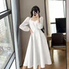 Long Puff Sleeve Solid Elegant Dress Women Clothing Wedding Guest Year Women High Waist Slim Evening Party Dresses