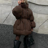 High Collar Puffer Women's Winter Coat Drawstring Waist Cinched Padded Jacket Thick Loose Casual For Ladies Streetwear Parka
