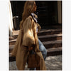 Women's Brown Stand Up Collar Long Long Trench Coat Lantern Sleeve Side Slit Loose Windbreaker Spring Autumn Coat