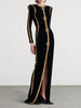Solid Spliced Sequins Temperament Dresses for Women O Neck Long Sleeves Patchwork Bead Split Dress Female