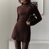 Women's Spring Knitted Dress Long Sleeve Semi-High Neck A Line Skirt for an Elegant and Playful Look