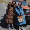 Long Thickened Down Cotton Bread Style Coat Women's Winter Outerwear Korean Loose Long Knee Length Solid Hooded Jacket