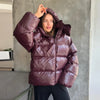 Solid Hooded Padded Jacket Women's Warm Long Sleeve Oversized Jacket Autumn Winter Lady High Street Outerwear