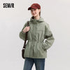 Denim Jacket Women Mid-Length Loose Hooded Spring Waist-Cinching Coat Retro Design for Outfits