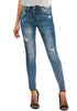 High Waist Jeans For Women Slim Stretch Ripped Distressed Denim Jean Bodycon Tassel Skinny Push Up Jeans Trousers Woman