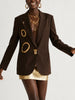Modern Hollow Out Women Jackets Lapel Collar Long Sleeve Temperament Loose Jacket for Street Outing Wear