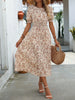 Women's Floral Print Puff Sleeve Dress, Round Neck Waist Tie Design, Boho Style Woven Fabric, All Season Wearable