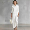 Autumn Vintage Striped Trim Long Sleeve Maxi Dress Women's Stand Collar Button Straight Dress Loose Casual Party Maxi Dresses